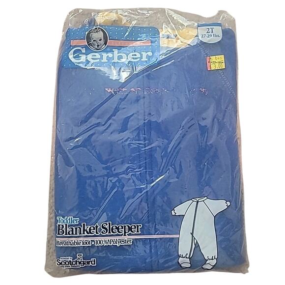 VTG 90s Gerber 2T Toddler Blanket Sleeper Blue Yellow Footie Pajamas NOS USA - Picture 1 of 5
